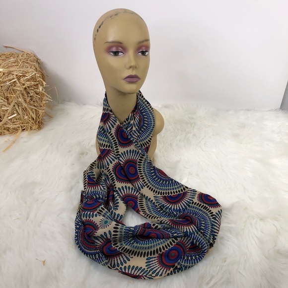 Liviya Infinity Scarf – African Print Boho Headwrap, Multicolor, Geometric - Picture 6 of 8